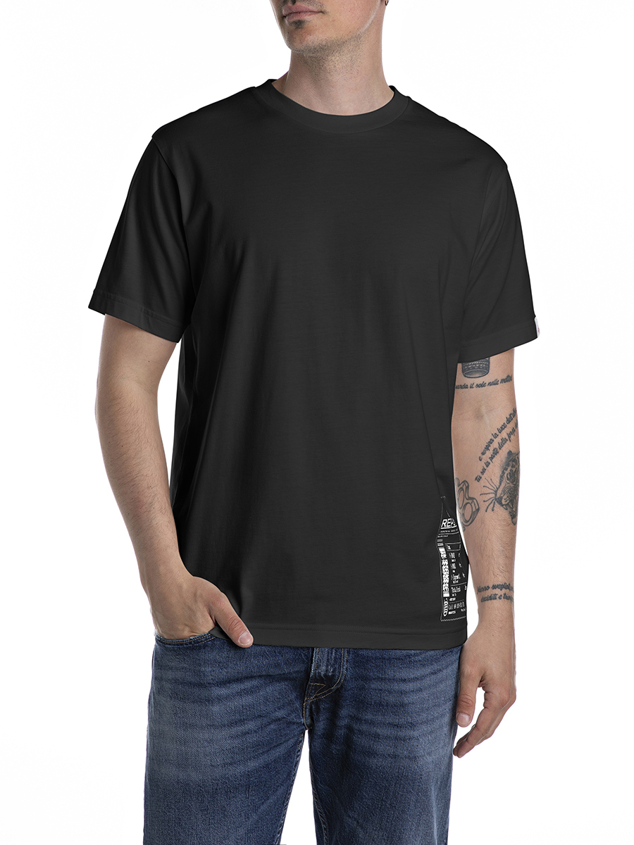 黑色收據圖案印花T-shirt