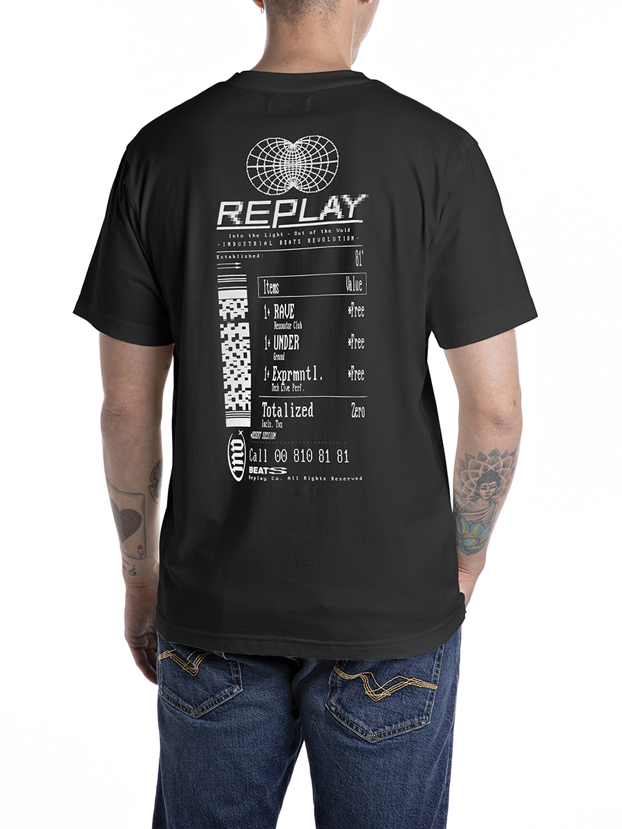 黑色收據圖案印花T-shirt