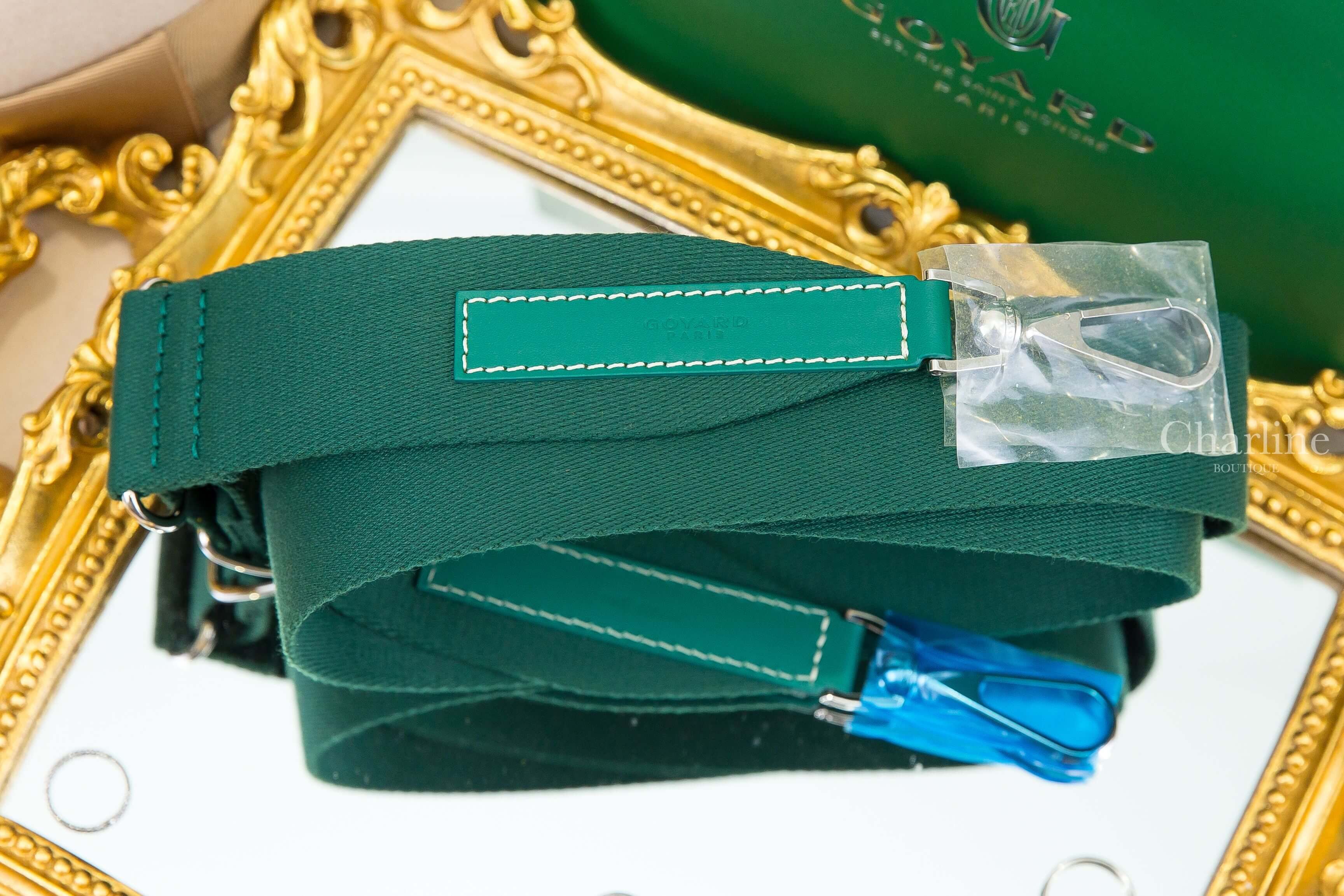 Goyard Sangle MM Strap 綠色帆布皮革銀釦寬版背帶