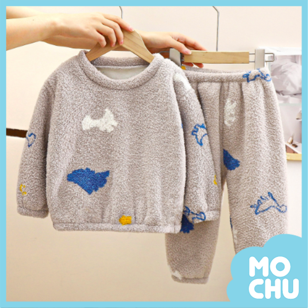 線條恐龍加絨加厚居家套裝