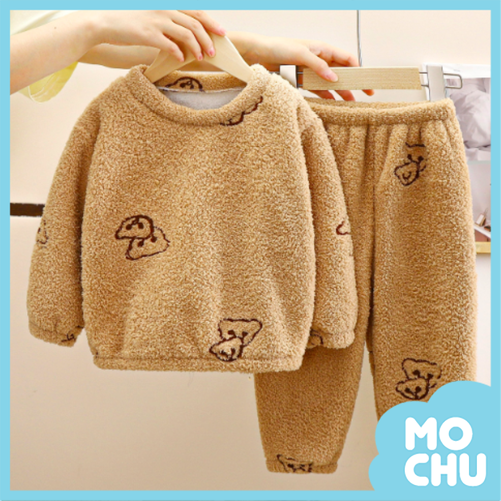 線條小熊加絨加厚居家套裝