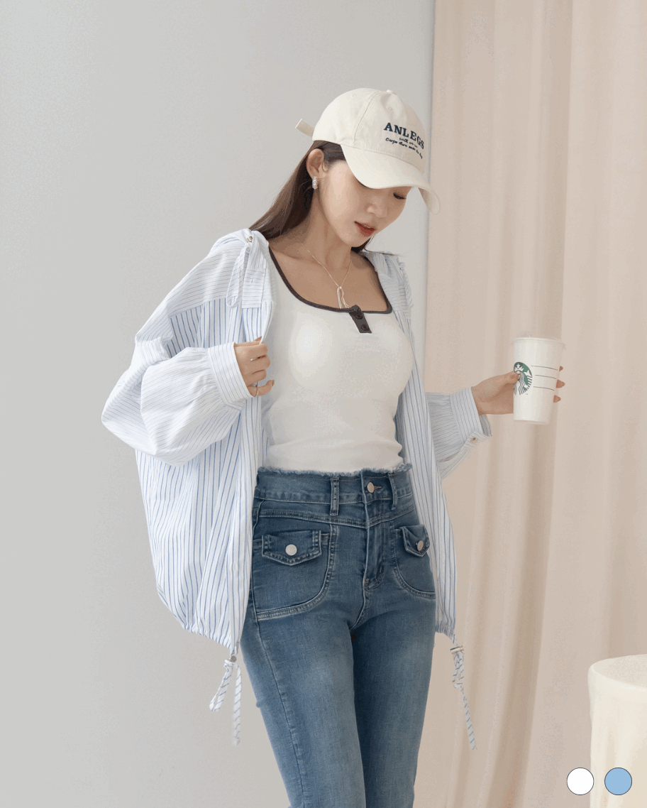 薄款寬鬆條紋設計連帽外套