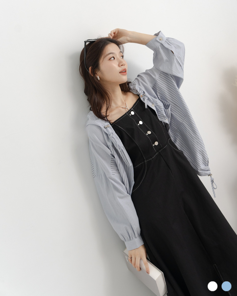 薄款寬鬆條紋設計連帽外套