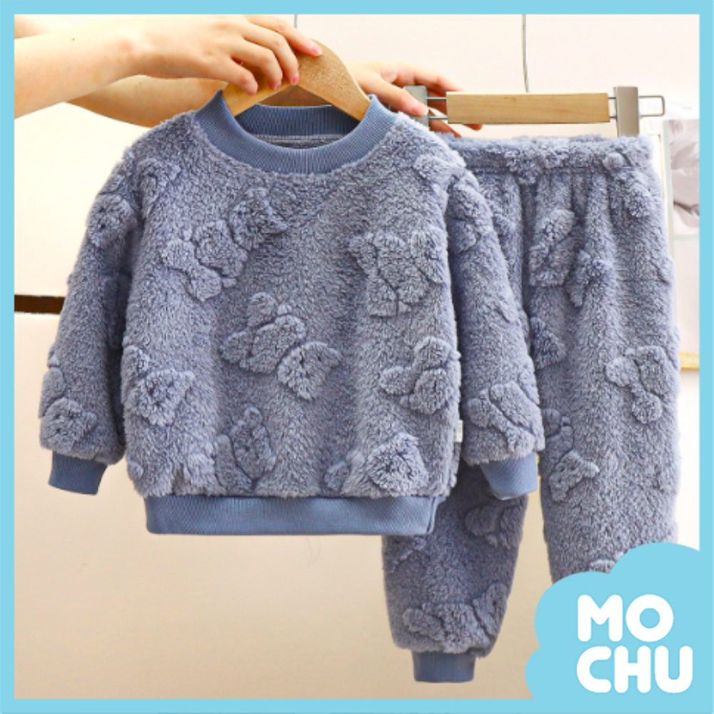 小熊浮雕法蘭絨居家套裝(五色)