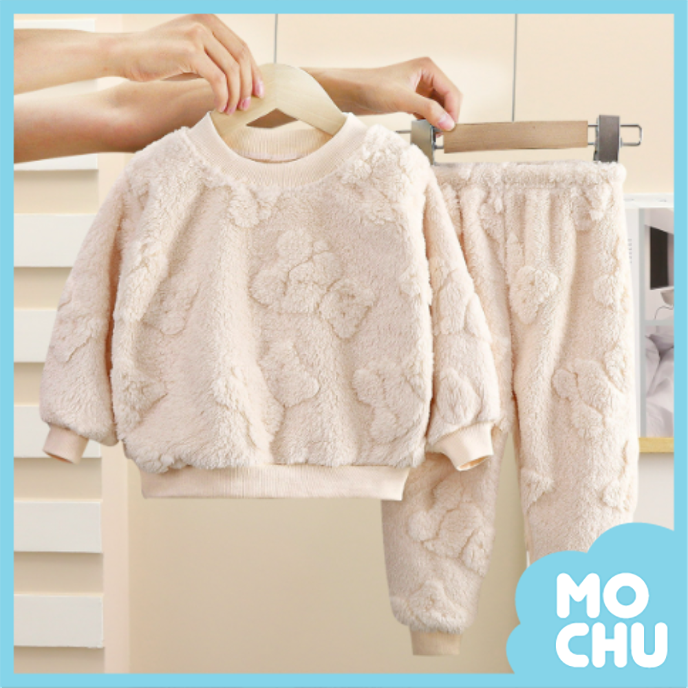 小熊浮雕法蘭絨居家套裝(五色)