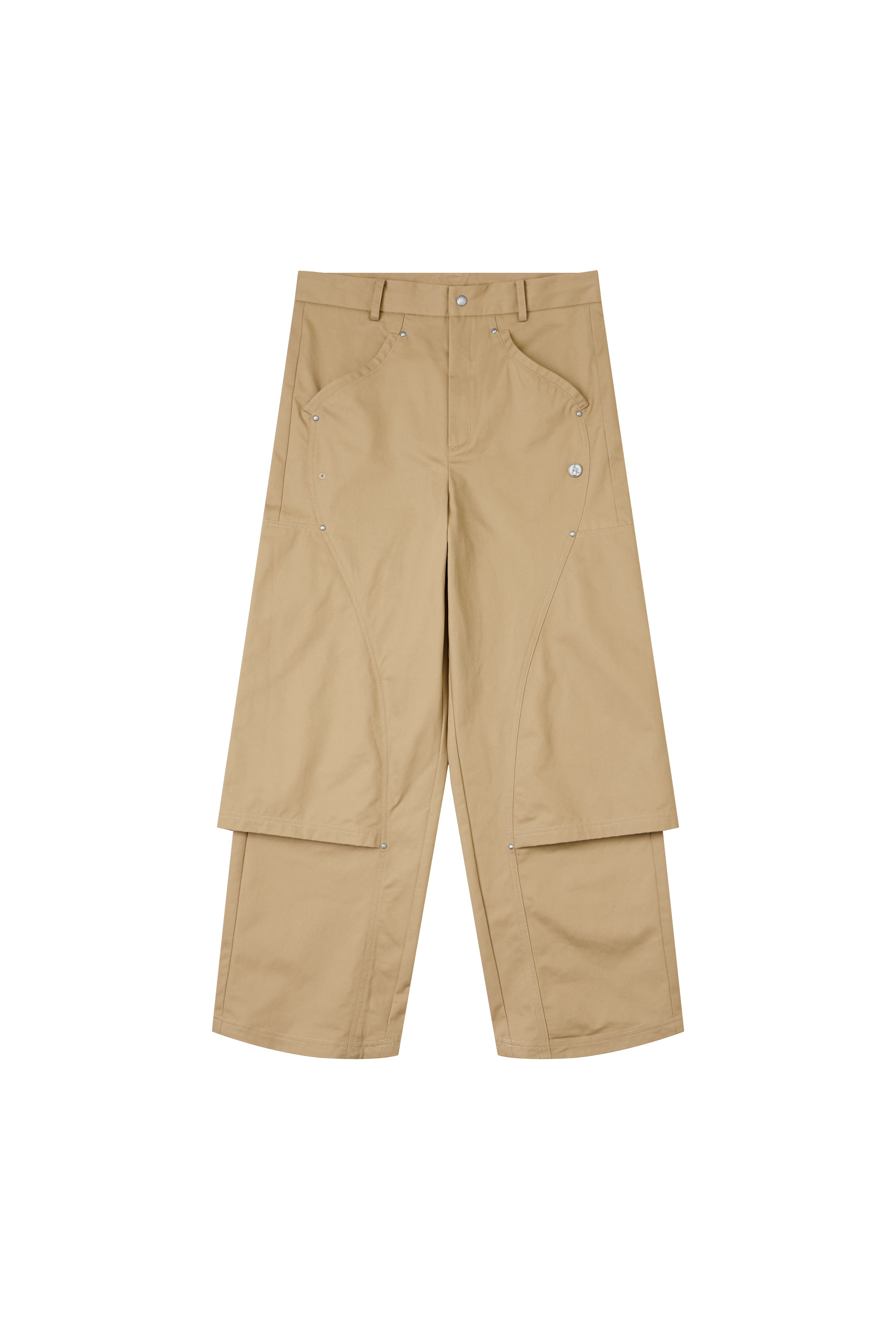 CURVED CUT PLEATED TROUSERS - KHAKI