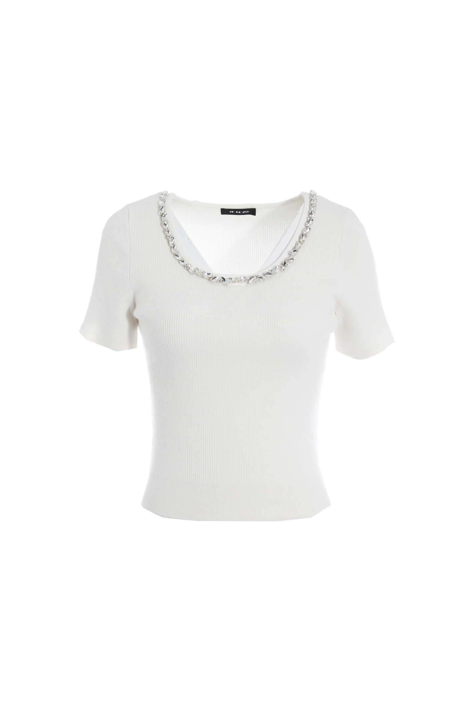 BE15235A1 雅緻光采鑽飾領修身針織上衣 (2色)