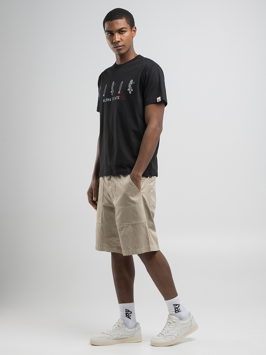 黑色夏威夷風格圖案T-shirt