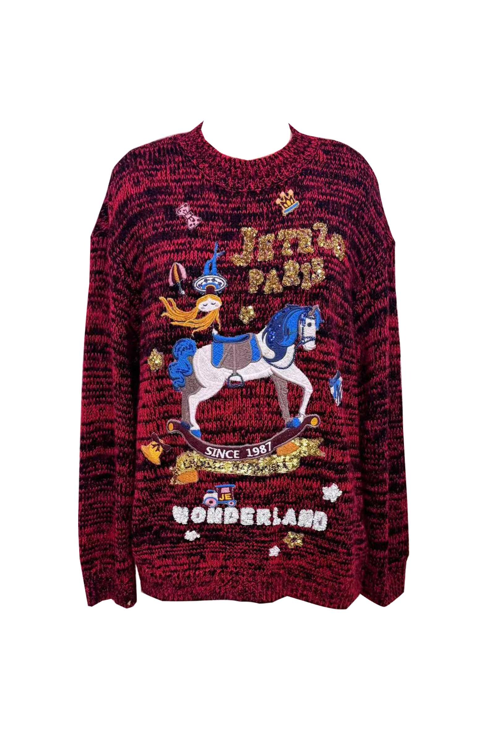 BE15237A1 皇家童趣立體多層刺繡寬鬆落肩針織上衣