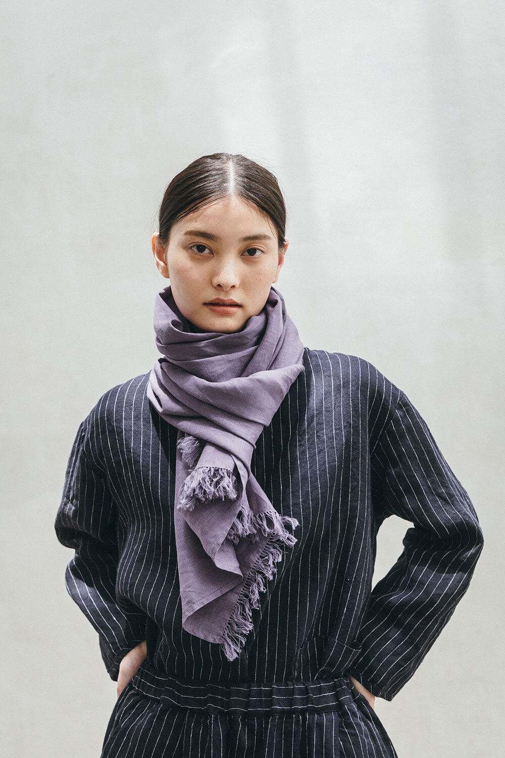 fog linen work - Roserie亞麻圍巾 / 紫灰