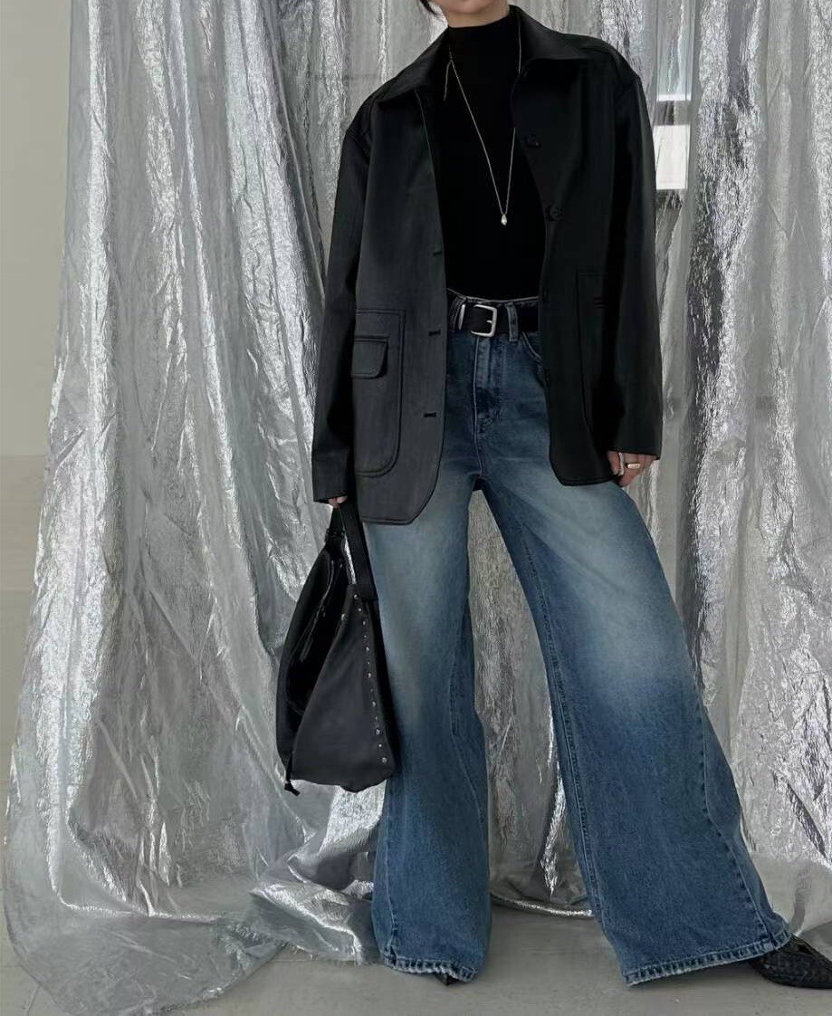 中腰洗色丹寧靴型褲