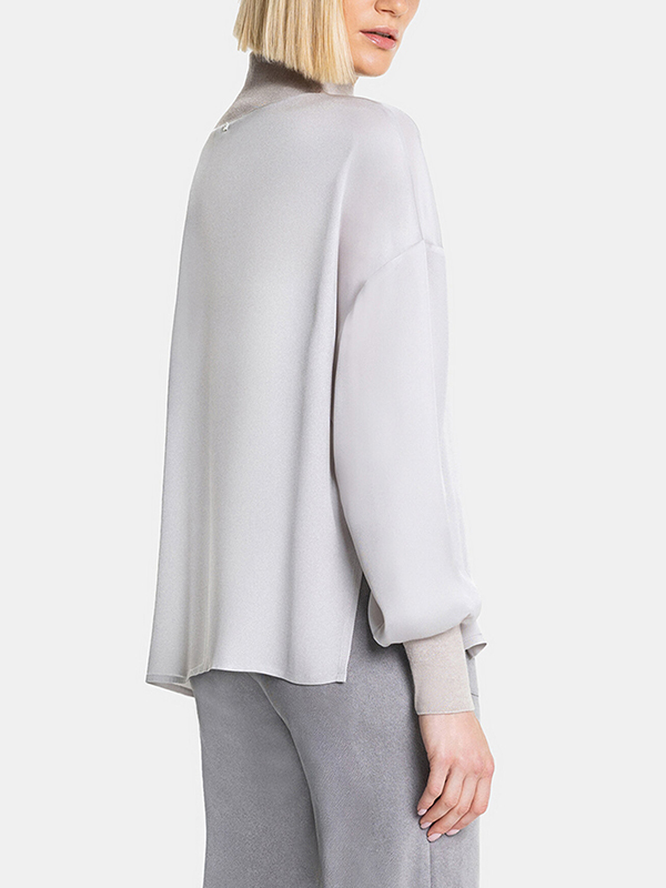 LORENA 金蔥領長袖絲上衣(米灰)