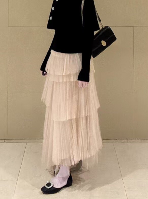 不規則細褶蛋糕紗裙(香港設計師)