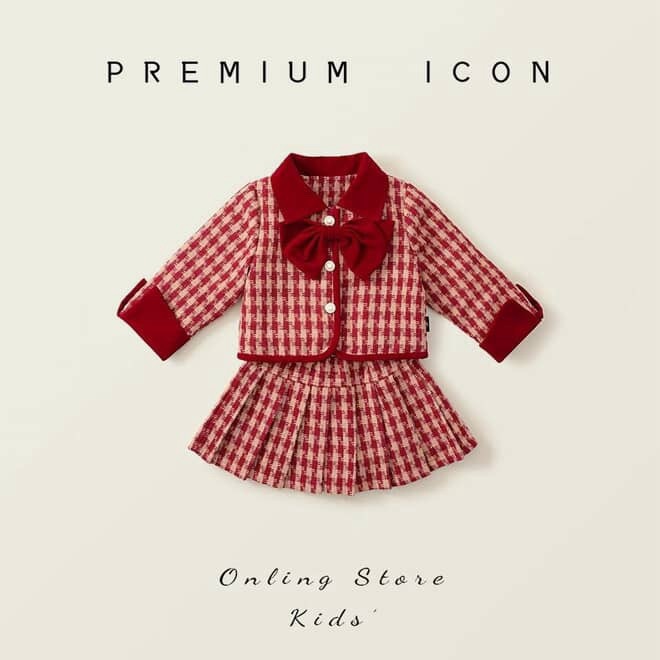 紅色格子加厚夾棉套裝