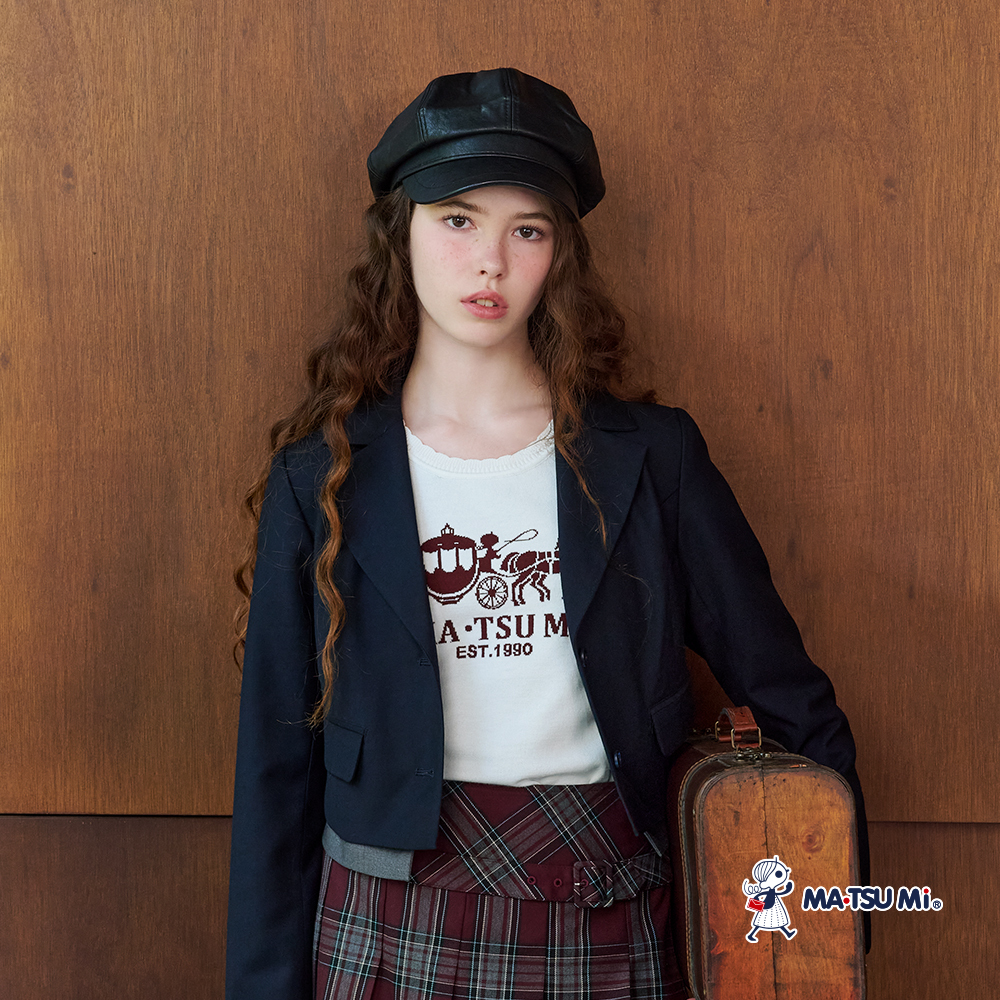 MA‧TSU Mi 經典皇家馬車圖案針織上衣(白.深藍)