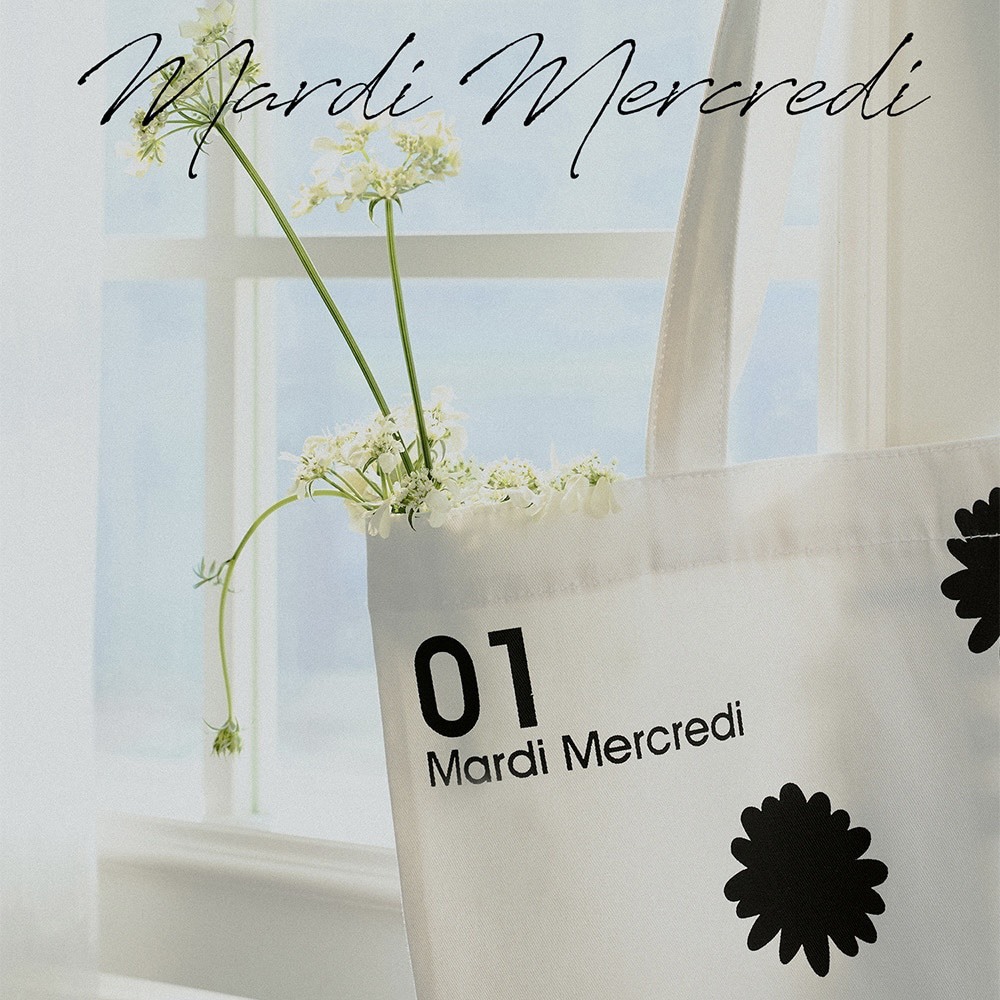 韓國 Mardi Mercredi CANVAS BAG FLOWER DOTS_WHITE BLACK 帆布包