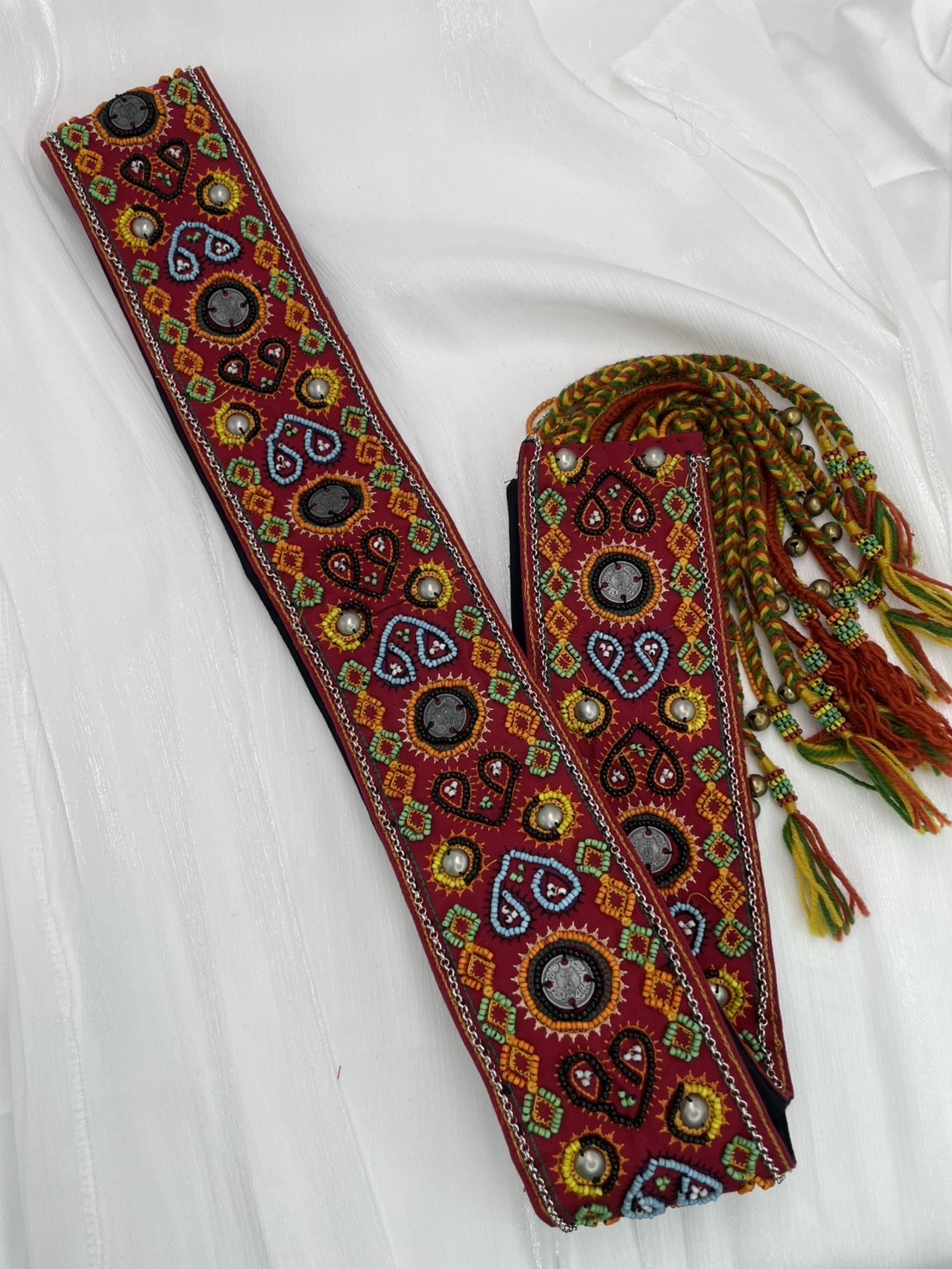 ★ No.7手工珠繡刀冰流蘇背帶寬8*長200cm（紅）