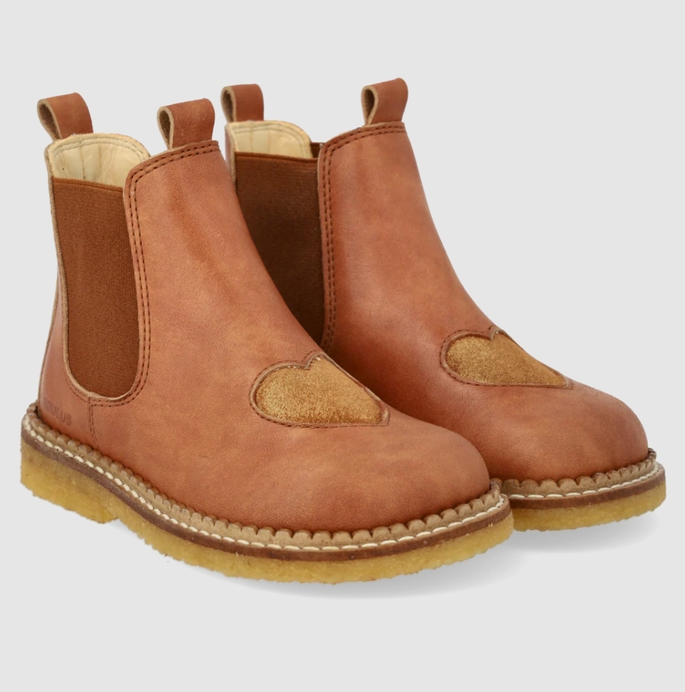 ANGULUS 切爾西閃亮愛心靴 Chelsea Boot with glitter heart - Tan/Cognac(現貨-瑕疵)