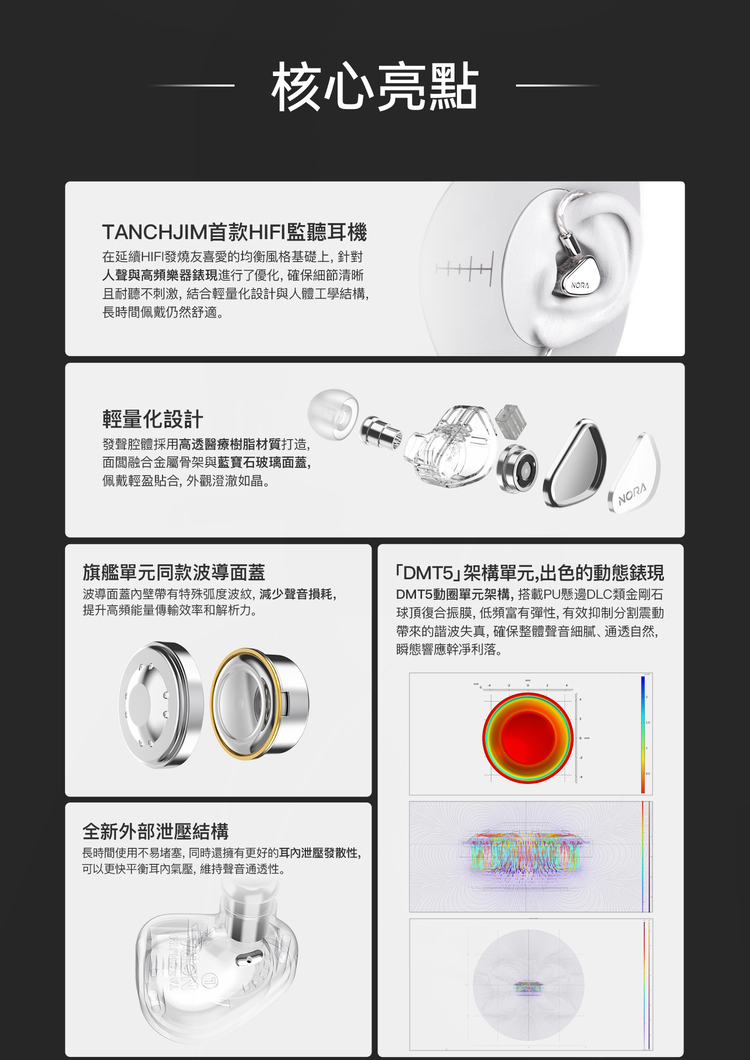 TANCHJIM NORA 單動圈入耳式監聽耳機 產品亮點