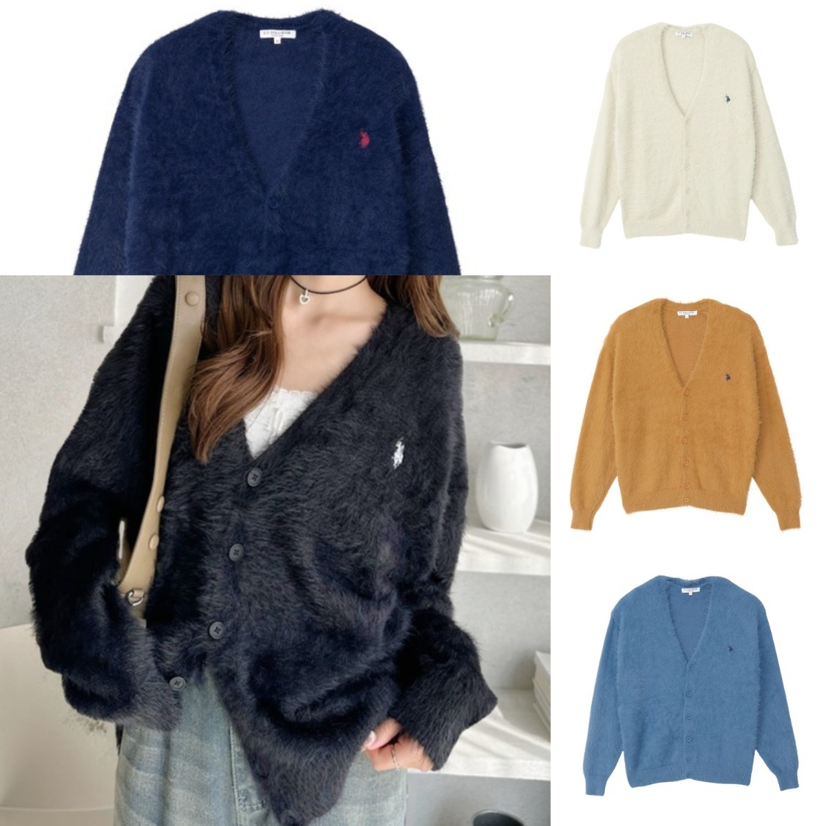 預購┃U.S. POLO ASSN. 刺繡 毛毛 羽毛針織衫 長袖 毛衣 開襟 外套