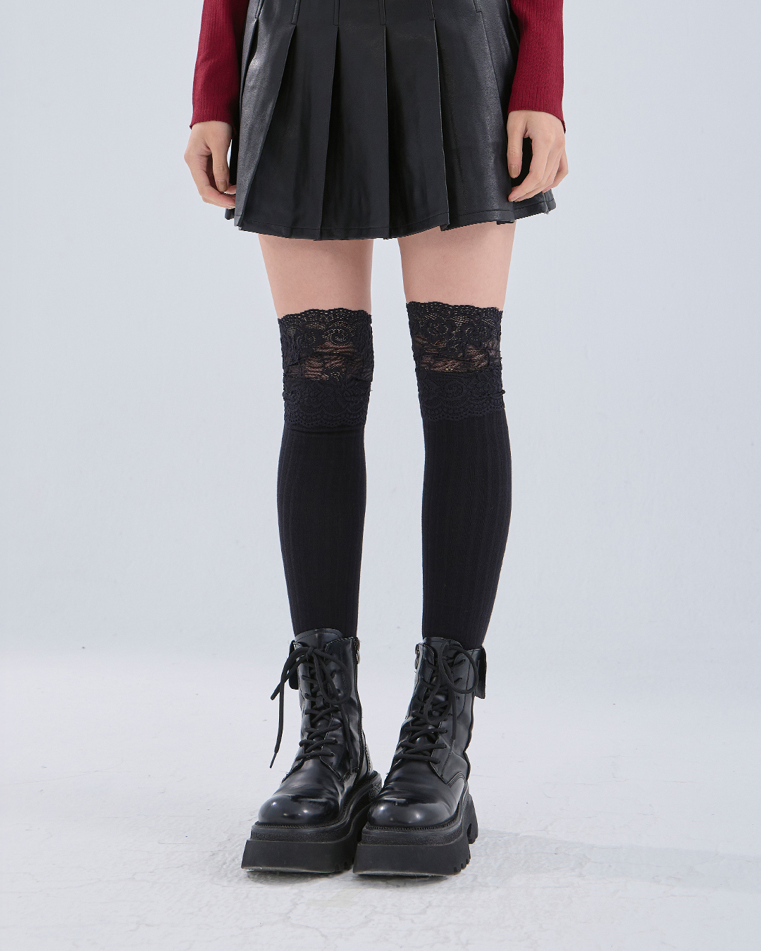 Lace panel design knee socks, two colors available【07110597】in stock+pre-order