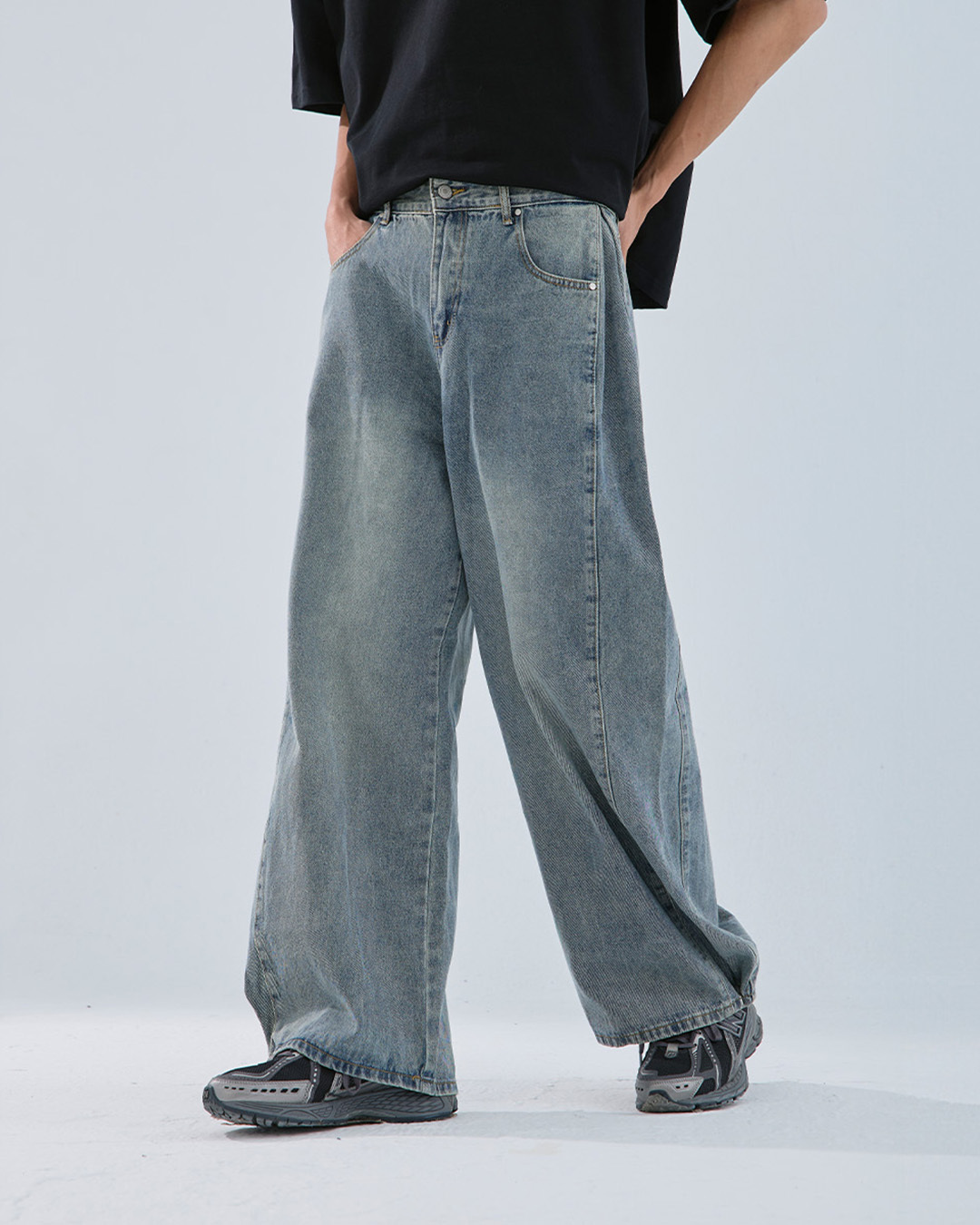 Unisex Pleated Metal Button Jeans S/M/L【04011841】in stock+pre-order