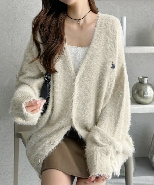 預購┃U.S. POLO ASSN. 刺繡 毛毛 羽毛針織衫 長袖 毛衣 開襟 外套