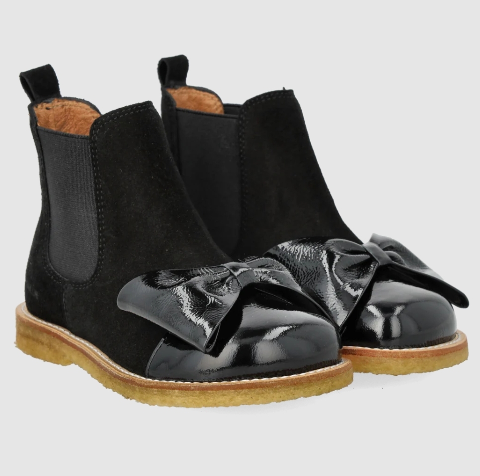 ANGULUS 蝴蝶結拼接短靴 Chelsea Boot with bow - Black