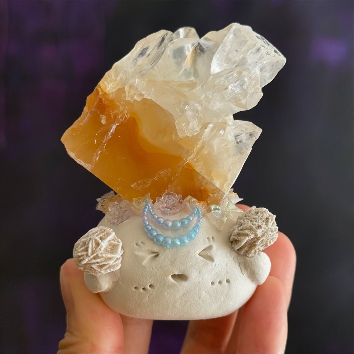 [原石] 橙方解石+沙漠玫瑰 小晶靈 水晶擺件