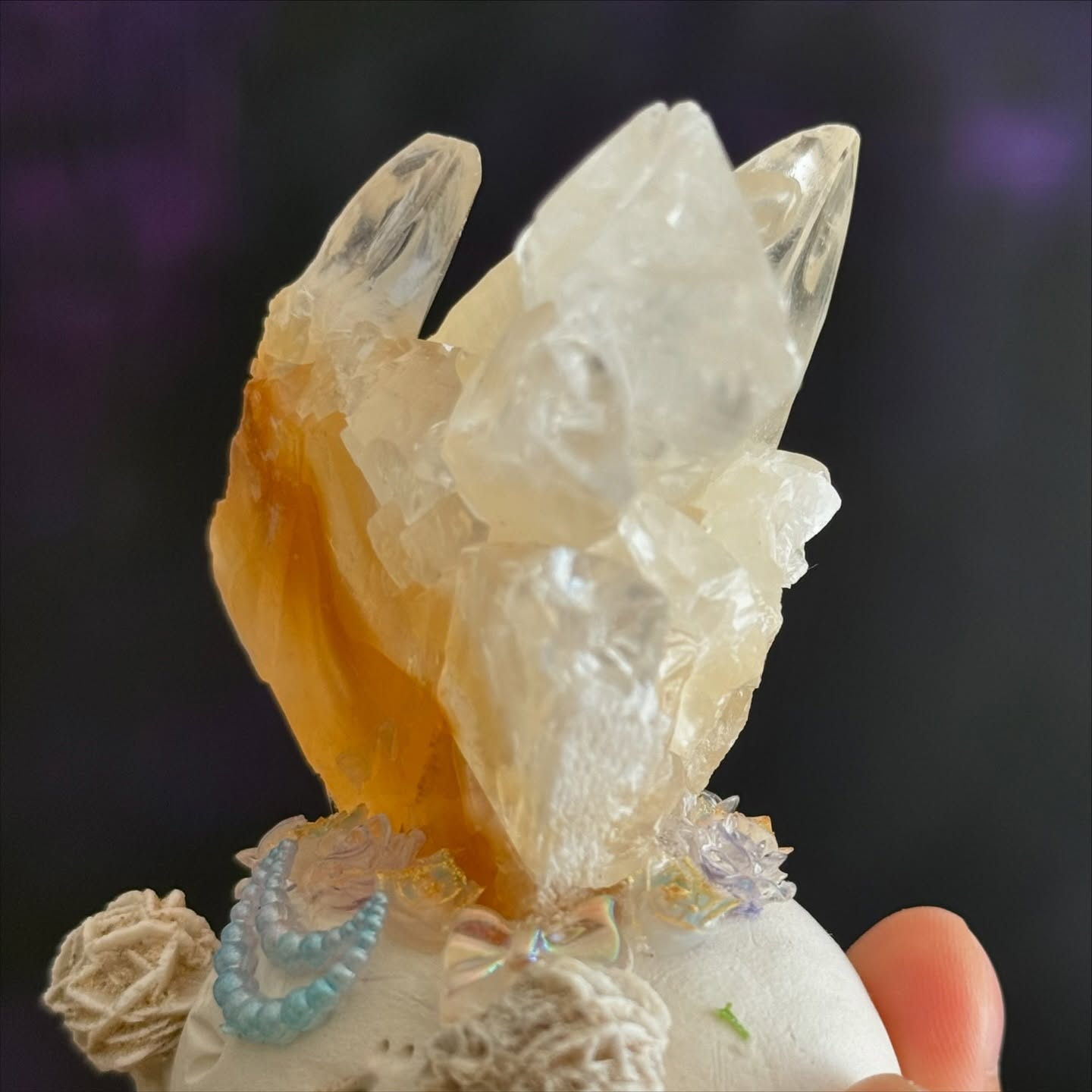 [原石] 橙方解石+沙漠玫瑰 小晶靈 水晶擺件