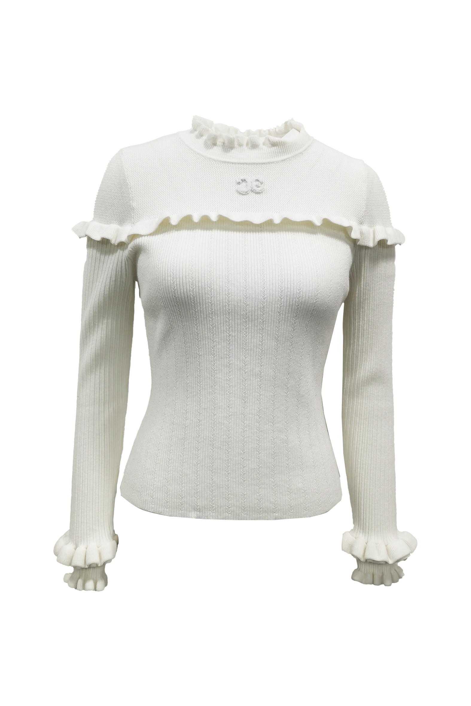 BE15260A1 浪漫序章 JE logo 立體織字荷葉邊褶飾上衣