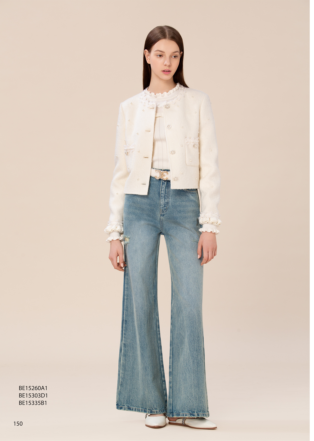 BE15260A1 浪漫序章 JE logo 立體織字荷葉邊褶飾上衣