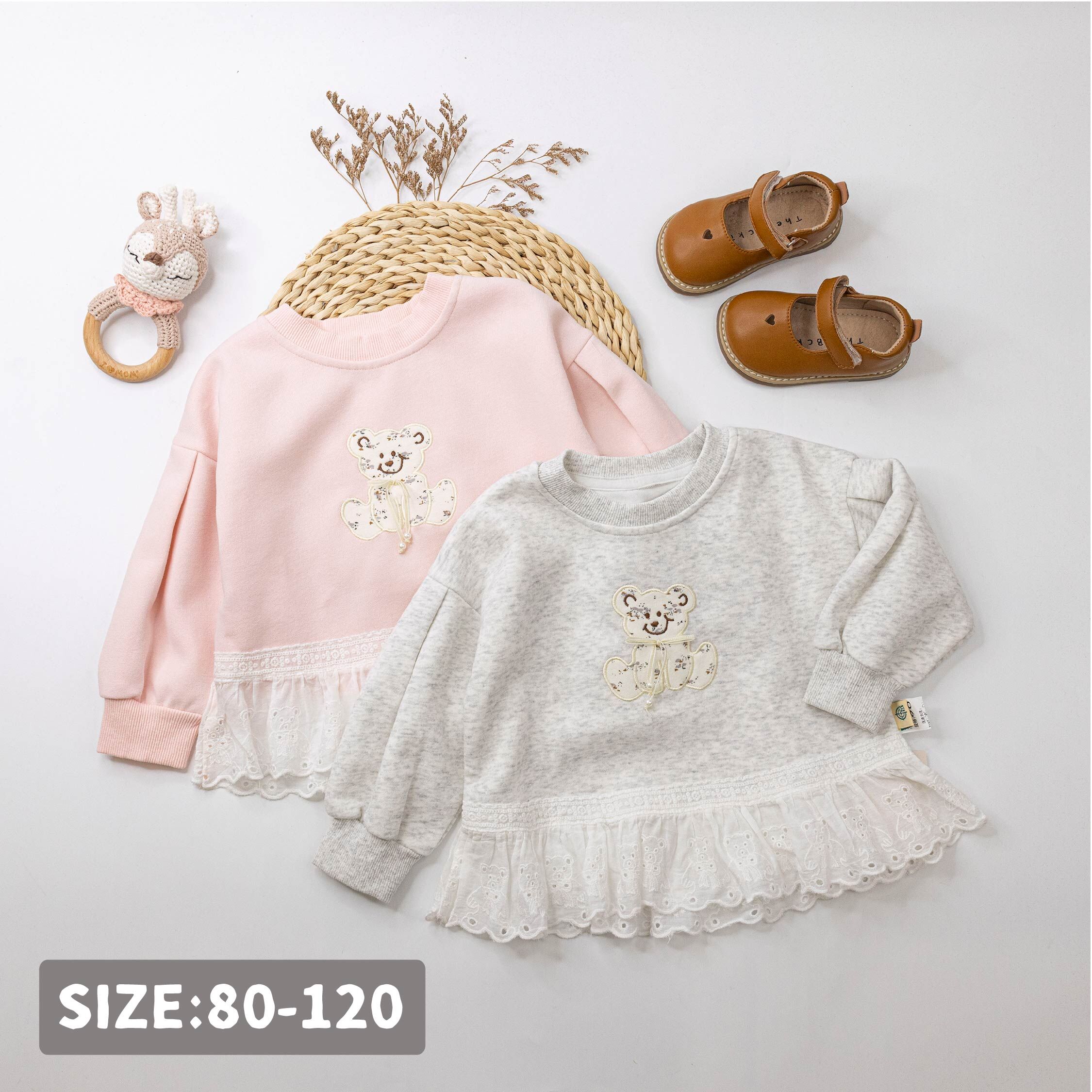 【H55159】可愛碎花小熊圓領上衣＊二色