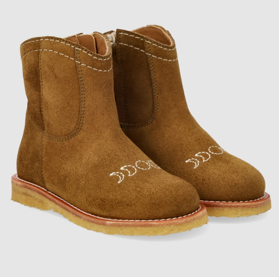 ANGULUS 月亮麂皮短靴 Cowboy boot with stitching details - Mustard