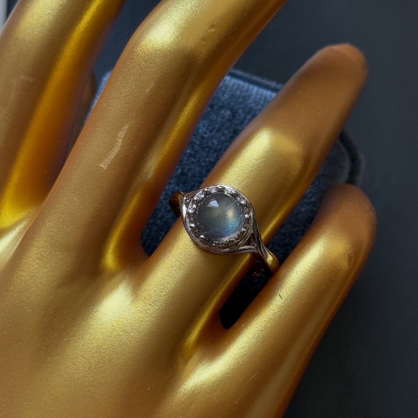 [原石] 拉長石 水晶戒指