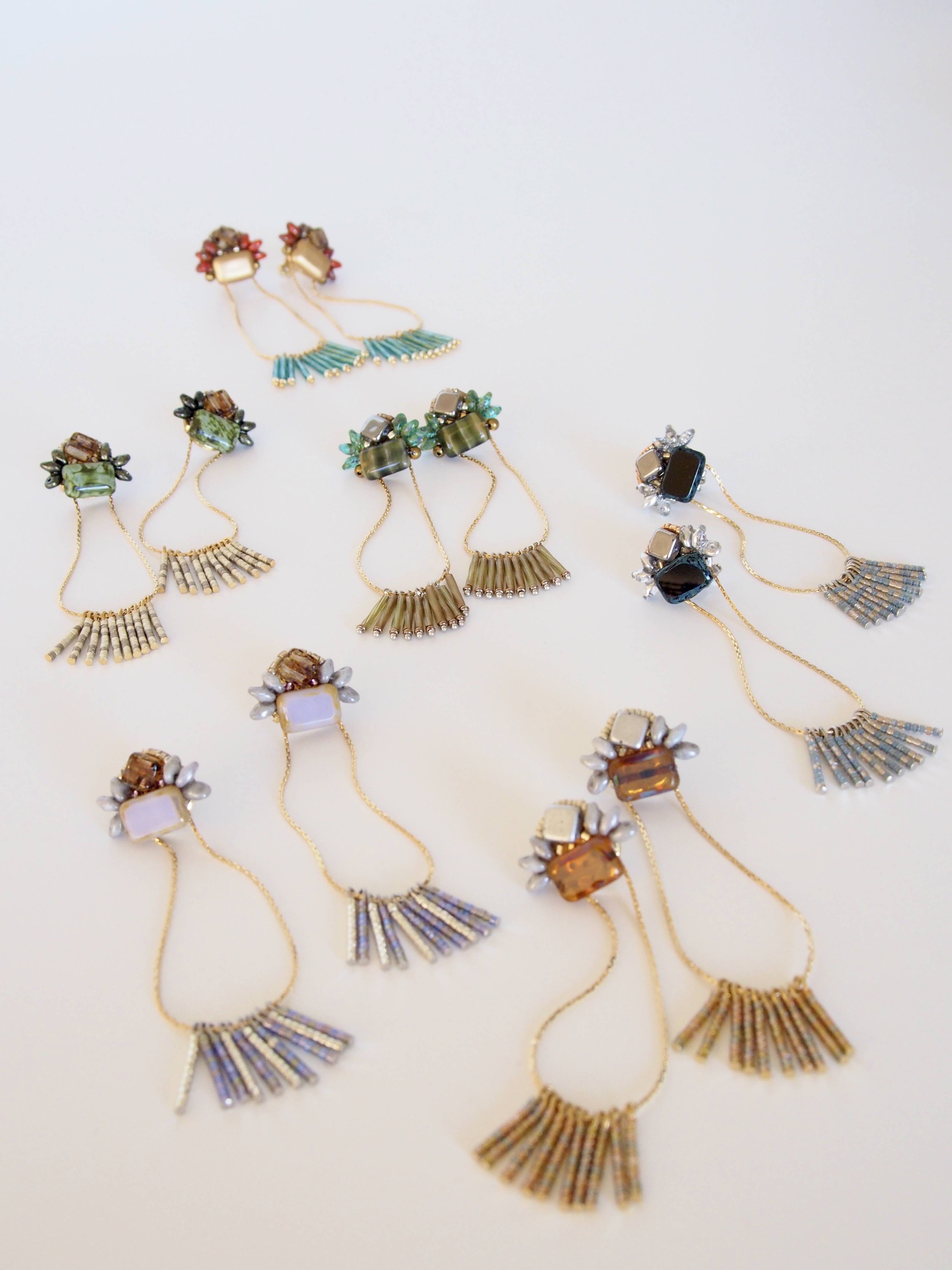 beads fringe 夾式耳環