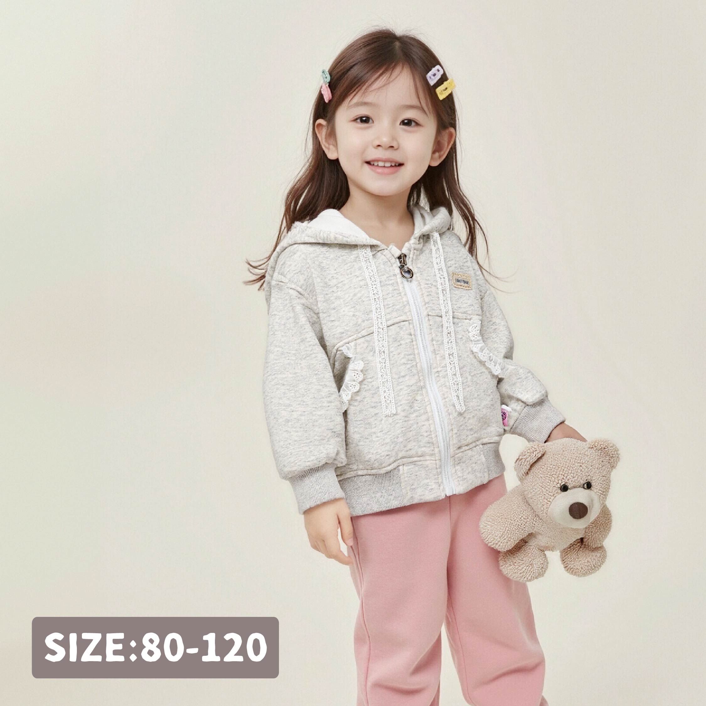 【H55161】奶油花邊口袋連帽外套