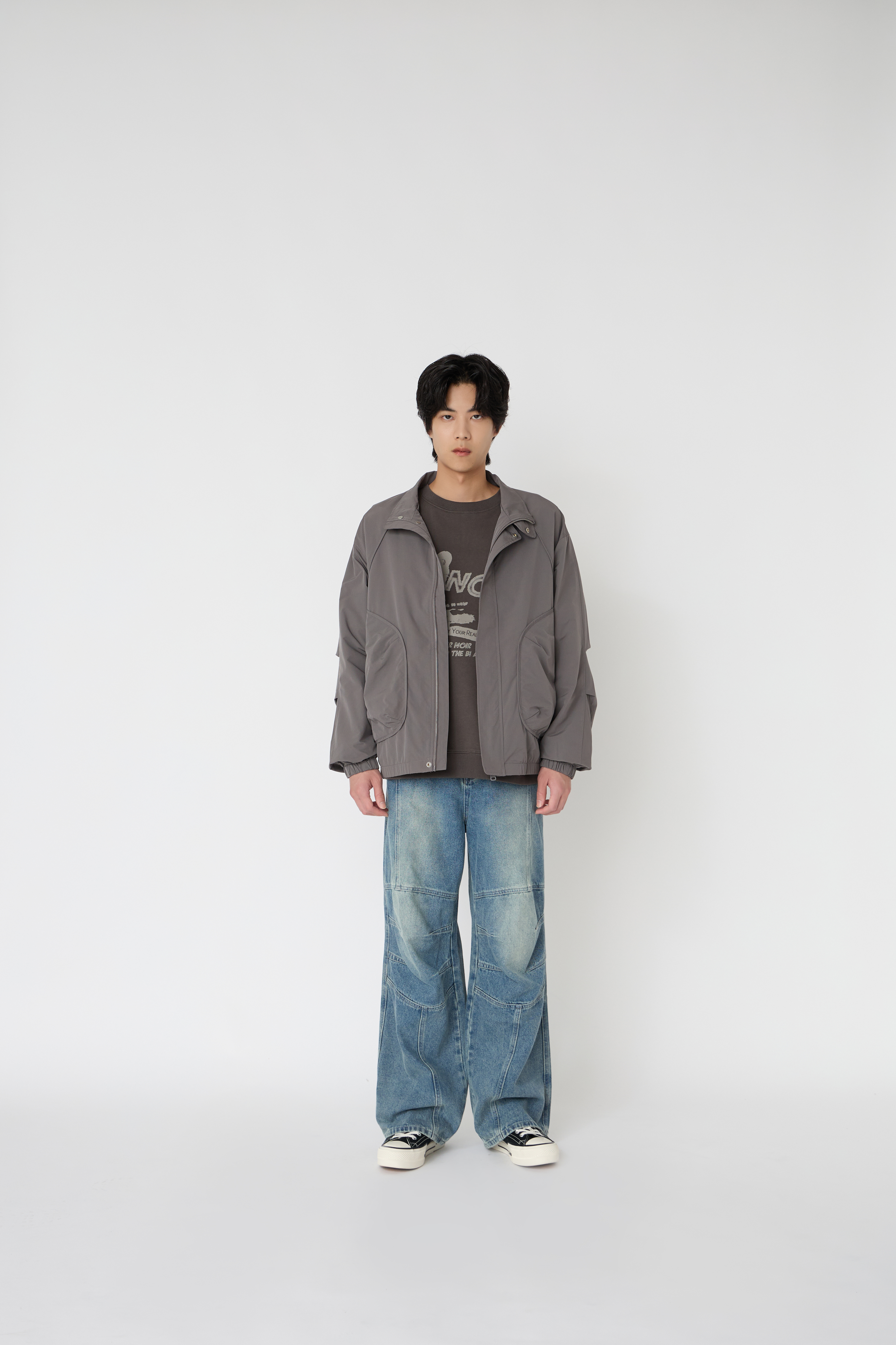 NOIR 芽邊立領口袋外套