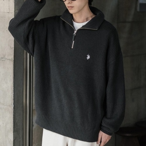 U.S. POLO ASSN. 羅紋針織 半拉鍊針織衫 長袖 上衣 寬鬆 98469058