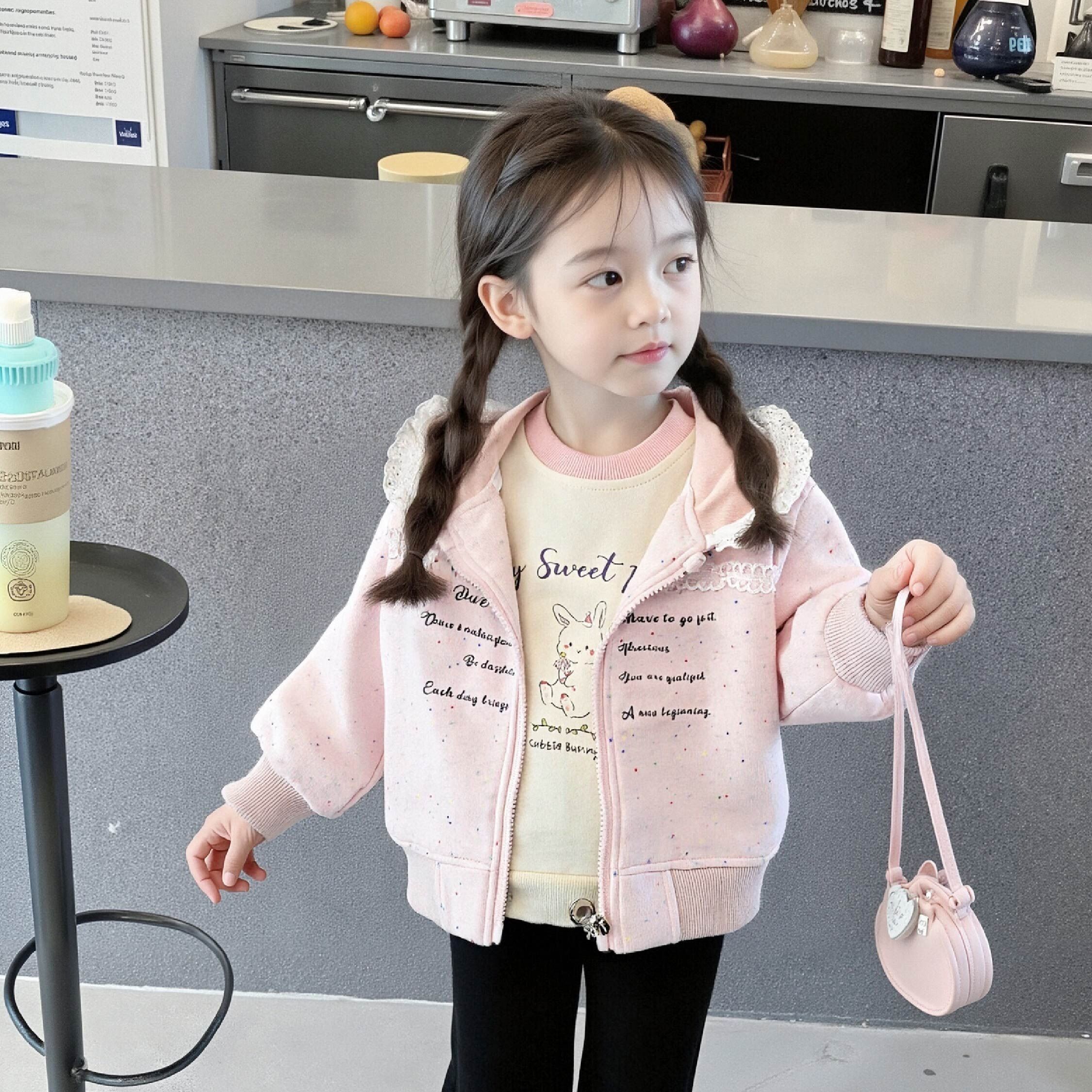 【H55162】甜美蕾絲滾邊連帽外套