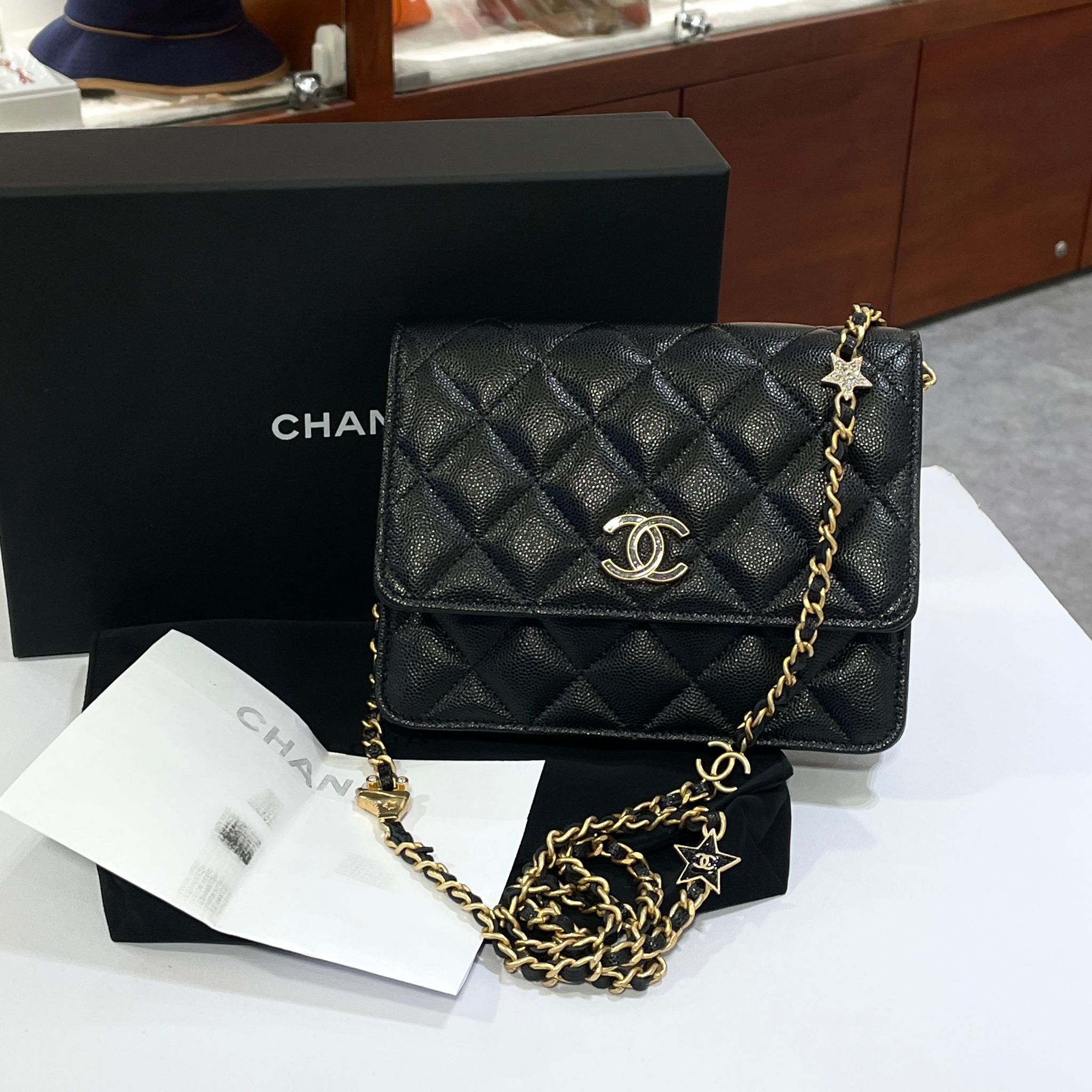 全新CHANEL 方形WOC AP3755 黑色荔枝皮金扣 #BRAND NEW #香榭站正品