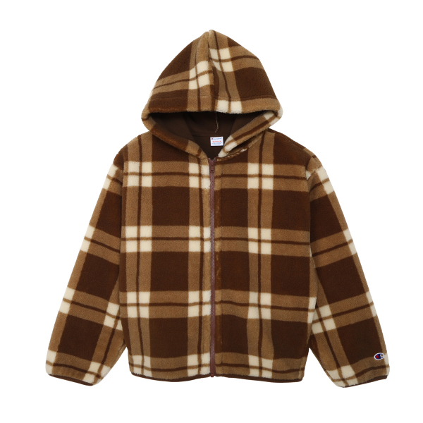 女款-CASUAL 格紋抓毛絨連帽外套-米色格紋（CW-C603-860）