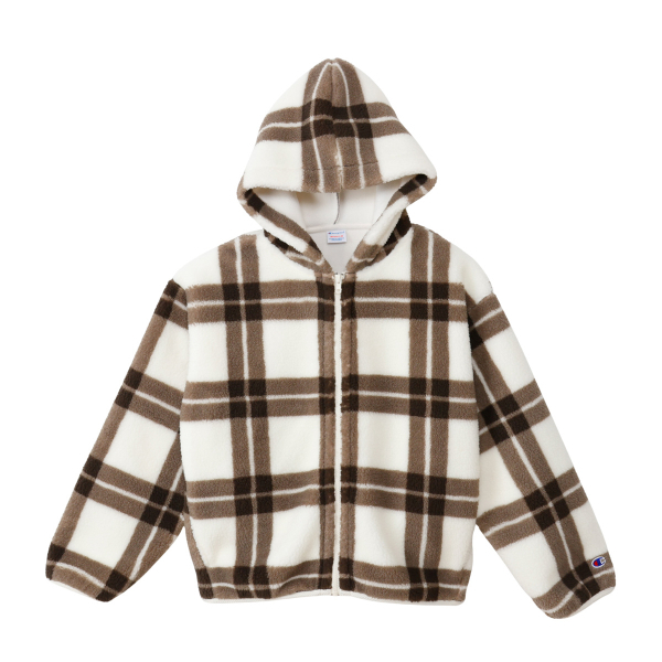 女款-CASUAL 格紋抓毛絨連帽外套-褐色格紋（CW-C603-034）