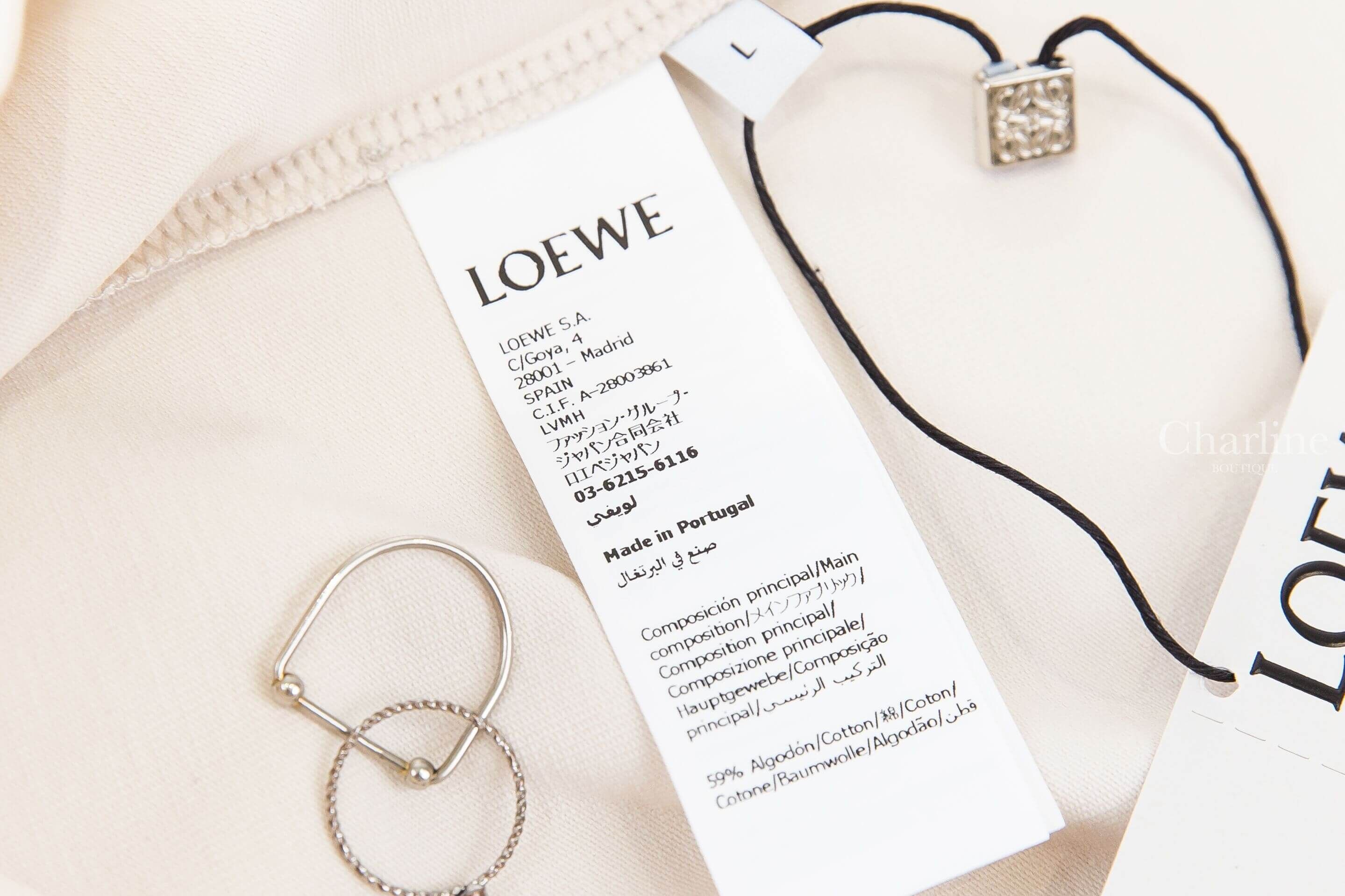 Loewe Small Fit T-shirt In Cotton Blend 白色拼芥末黃古銅色縫線滾邊刺繡 Logo 短袖棉T-Charline Boutique 精品代購