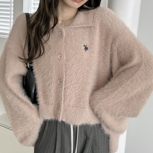 U.S. POLO ASSN. x Ada. 毛絨 鈕扣 針織長袖 上衣 小外套 96267504