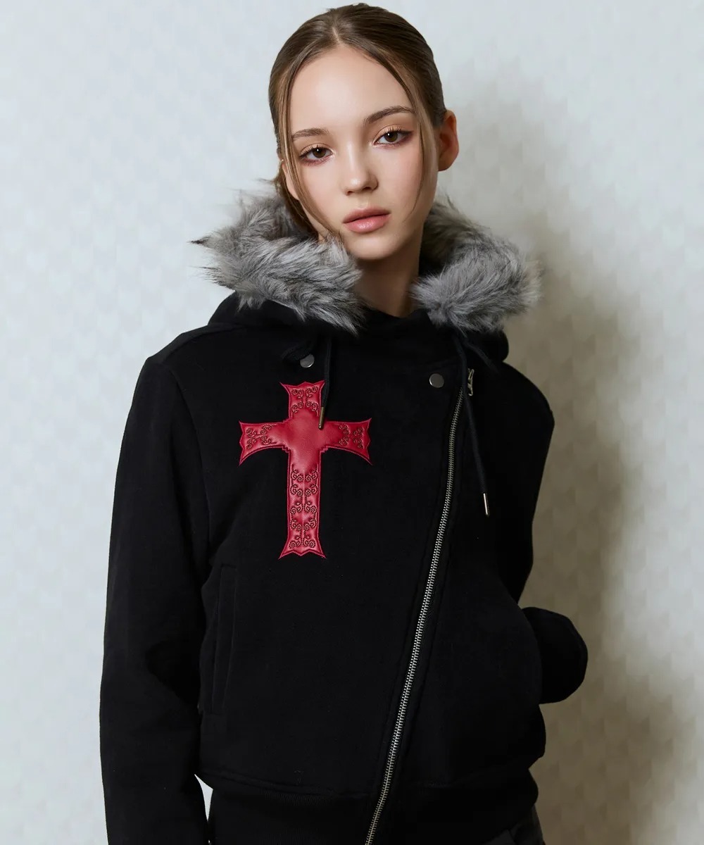 LUVISTRUE GT FUR UNBALANCE HOOD ZIP UP