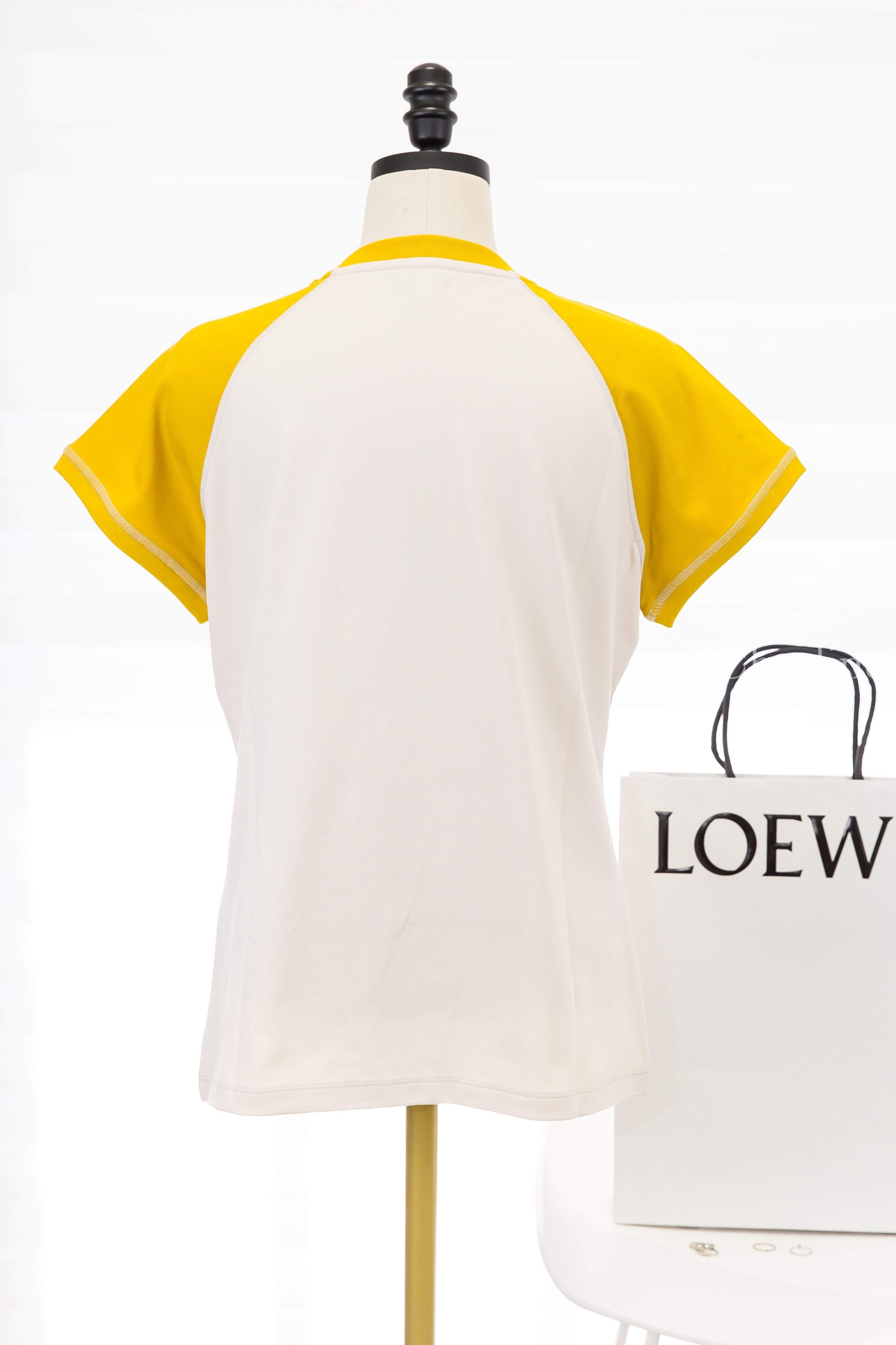 Loewe Small Fit T-shirt In Cotton Blend 白色拼芥末黃古銅色縫線滾邊刺繡 Logo 短袖棉T-Charline Boutique 精品代購
