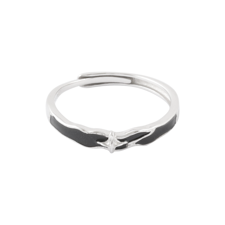 純銀對戒，情侶戒指 流線浪紋黑滴釉工藝；星點交會成峰（4161男款）