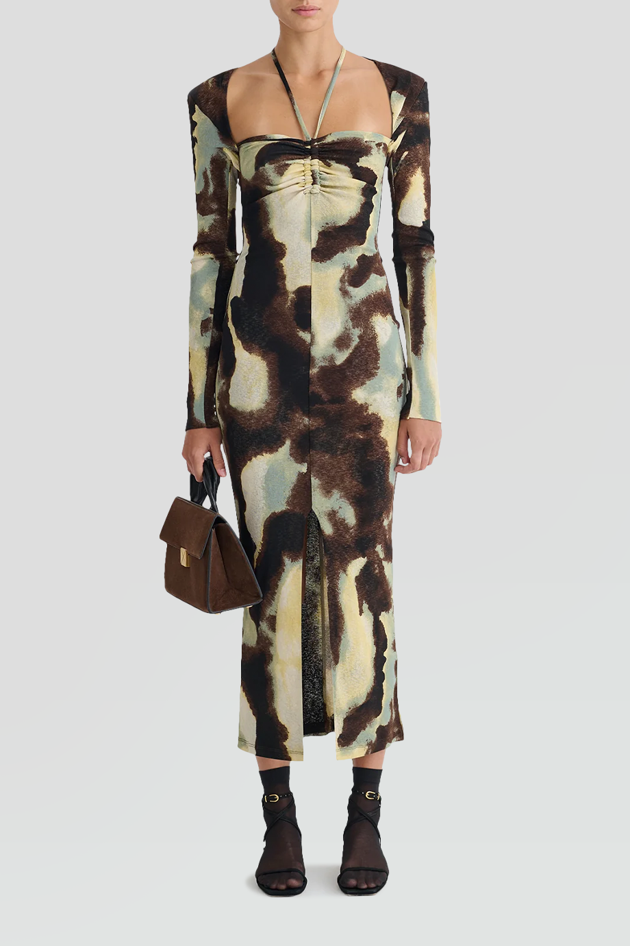 Nanushka｜APONI 暈染印花網紗針織長洋裝