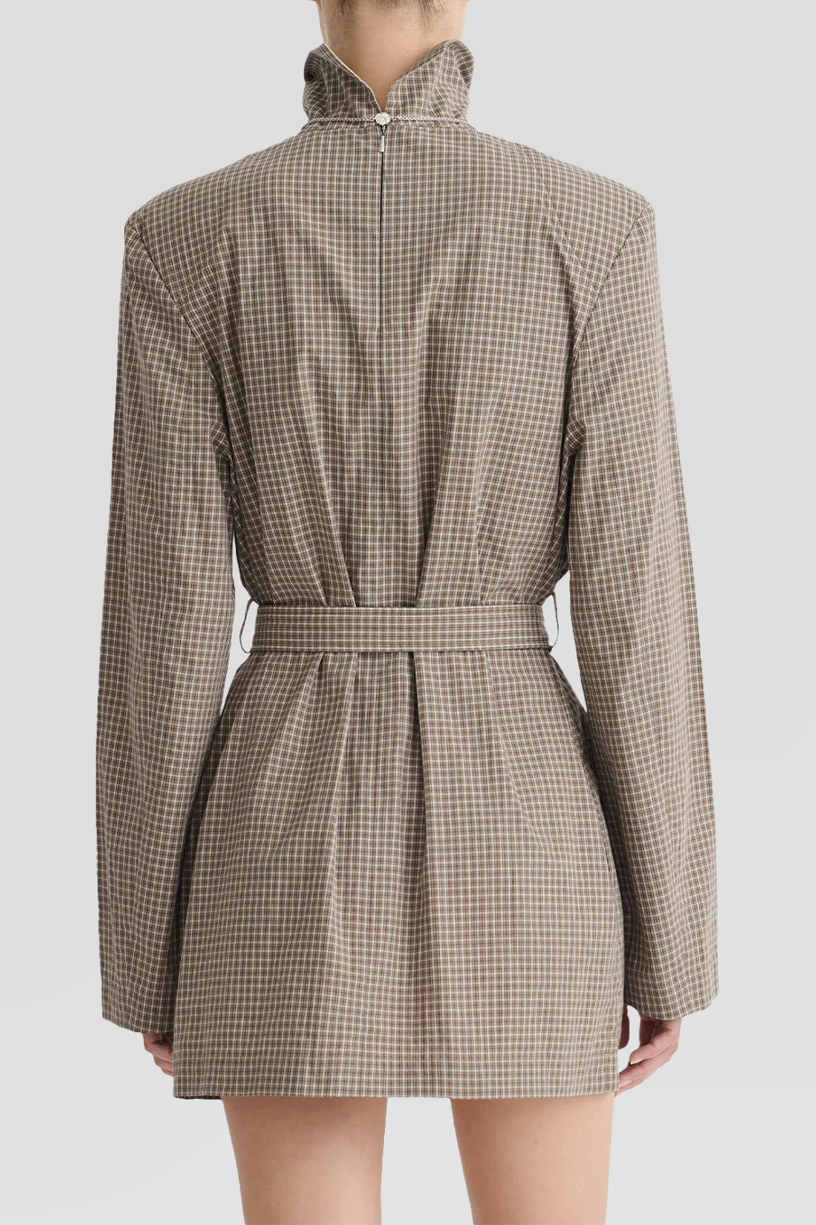 Nanushka｜GERADINE 高領格紋腰帶短洋裝